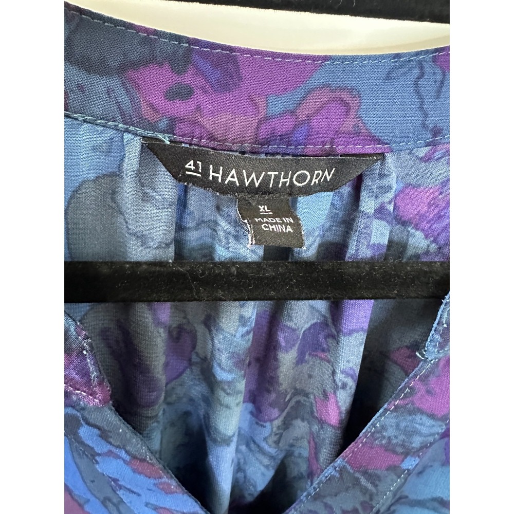 41 Hawthorn Smocked Waist V-Neck Midi Dress Floral Blue Purple SS Fit & Flare XL - Picture 5 of 11